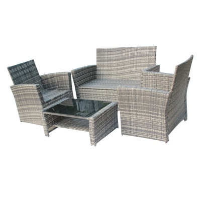 Birchtree Rattan Garden Furniture Set Sofa Armchair Glass