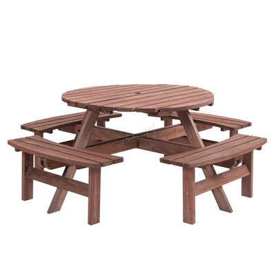 Birchtree Round Picnic Table 8 Seater Wooden Garden Patio Pub Bench Outdoor Indoor Home Park ...