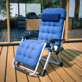 BIRCHTREE Sun Recliner With Cushion Foldable Chair Patio Garden Beach Blue
