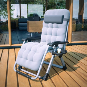 BIRCHTREE Sun Recliner With Cushion Foldable Chair Patio Garden Beach Grey