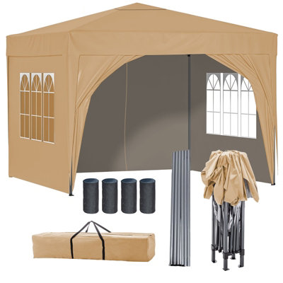 Birchtree Waterproof 3m x 3m Heavy Duty Pop Up Gazebo Marquee Garden Awning Party Tent Canopy 600D Polyester Steel Frame Beige