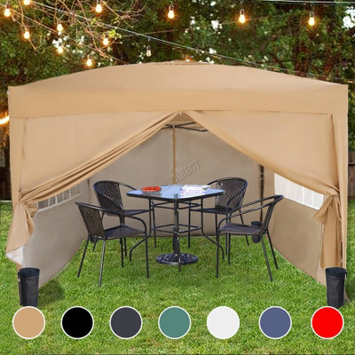 Birchtree Waterproof 3m x 3m Heavy Duty Pop Up Gazebo Marquee Garden Awning Party Tent Canopy 600D Polyester Steel Frame Beige