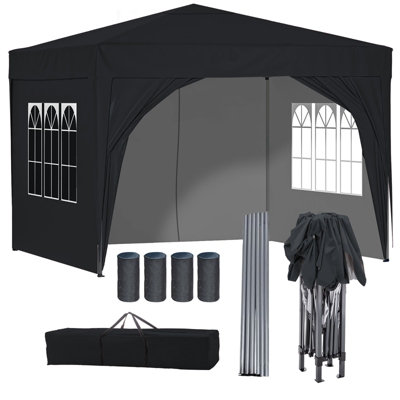 Birchtree Waterproof 3m x 3m Heavy Duty Pop Up Gazebo Marquee Garden Awning Party Tent Canopy 600D Polyester Steel Frame Black