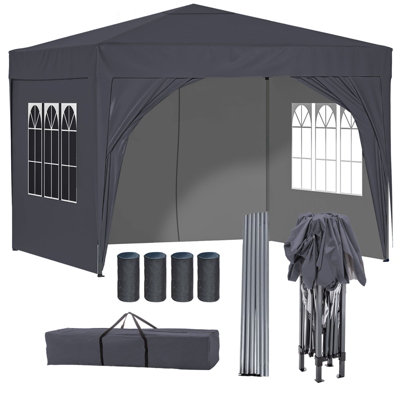 Birchtree Waterproof 3m x 3m Heavy Duty Pop Up Gazebo Marquee Garden Awning Party Tent Canopy 600D Polyester Steel Frame Grey