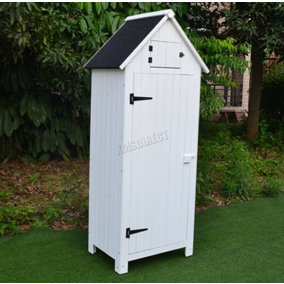 BIRCHTREE White Wooden Storage Shed Sentry Box Beach Hut Garden Cupboard Tool