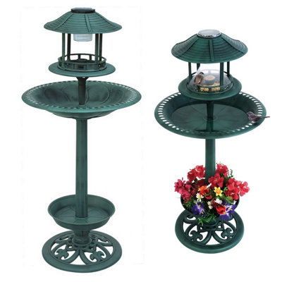 Bird bath Hotel Feeder and Bath with Solar Light Garden Ornament Birds ...