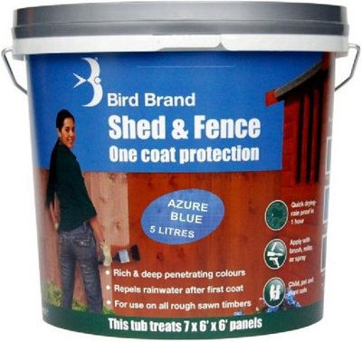Bird Brand One Coat Quick Drying Shed And Fence Protection Paint - 5 Litre - Azure Blue