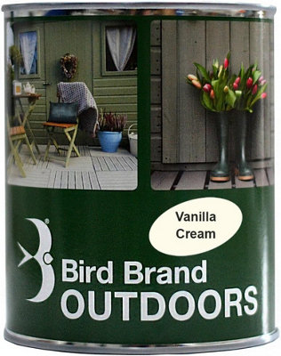 Bird Brand Outdoor Garden Paint - Satin Finish - Furniture, Cladding, Pots, Planters and Decking 1L - Vanilla Cream