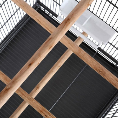Image showcasing Bird Cage with Roof Black 66x66x155 cm Steel