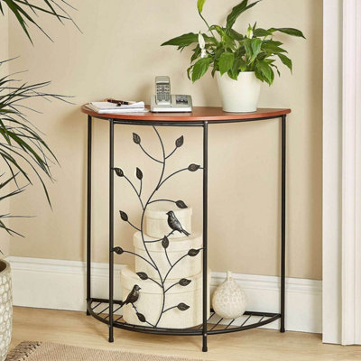 Bird Design Console Table with Cherrywood-Effect Top - H72 x W72 x D34cm