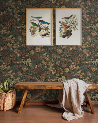 Bird Floral Vintage Peel and Stick Wallpaper
