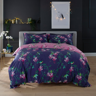 Bird Garden Plum 200 Thread Count Cotton Rich Reversible Duvet Cover Set