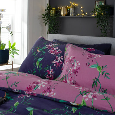Bird Garden Plum 200 Thread Count Cotton Rich Reversible Duvet Cover Set