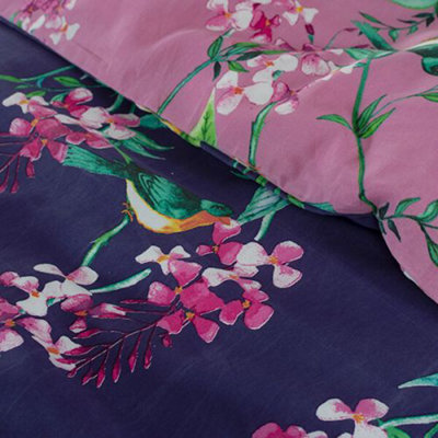 Bird Garden Plum 200 Thread Count Cotton Rich Reversible Duvet Cover Set