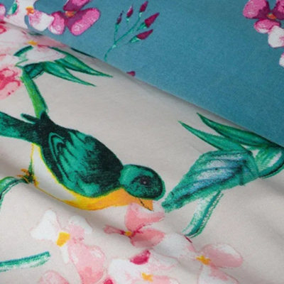 Bird Garden Teal 200 Thread Count Cotton Rich Reversible Duvet Cover Set