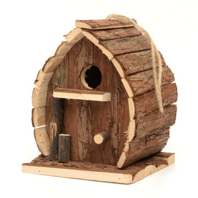 Bird House Nesting Box House Wooden Garden Hanging Nesting Home Natural Bark Weatherproof