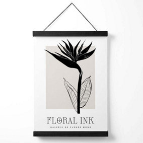 Bird of Paradise Flower Floral Ink Sketch Medium Poster with Black Hanger