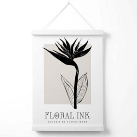 Bird of Paradise Flower Floral Ink Sketch Poster with Hanger / 33cm / White