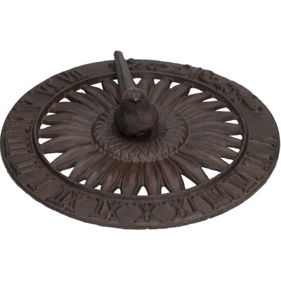 Bird Sundial Ornament Cast Iron Garden Feature Statue Sunflower Clock Metal