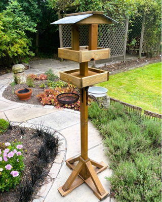 Bird Table Double Wooden Tables with Metal Feeding Station Heavy Duty 1.6m