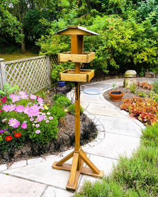 Bird Table Double Wooden Tables with Metal Feeding Station Heavy Duty 1.6m