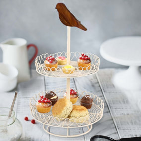 Bird Topped Double Tier Cake Stand