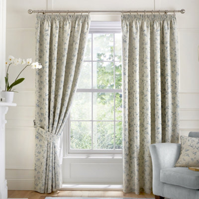 Bird Trail Woven Jacquard Pair of Pencil Pleat Curtains