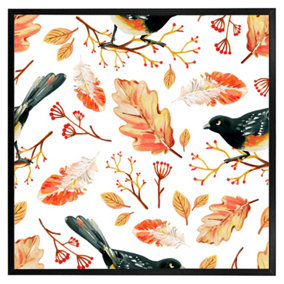 Birds & leaves in autumn (Picutre Frame) / 16x16" / Black