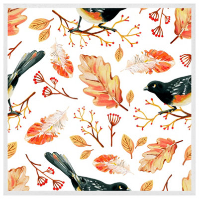 Birds & leaves in autumn (Picutre Frame) / 24x24" / Oak