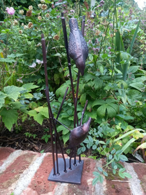 Birds on Reeds Garden Sculpture Statue Ornament