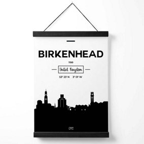 Birkinhead Black and White City Skyline Medium Poster with Black Hanger