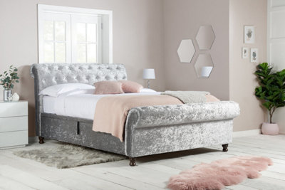 Birlea Castello King Side Ottoman Bed Steel Crushed Velvet