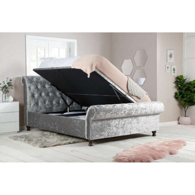 Birlea Castello King Side Ottoman Bed Steel Crushed Velvet