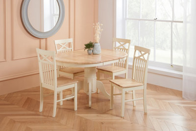 Cream and oak extending dining outlet table and chairs