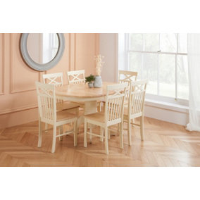 Birlea Chatsworth Round Extending Dining Table With 6 Chairs in Cream