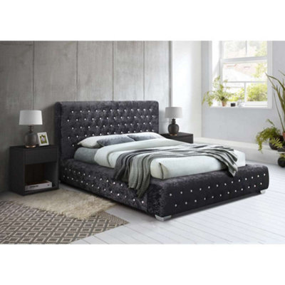 Birlea Grande Double Bed Black Crushed Velvet At B&Q