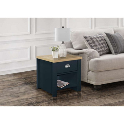 Birlea Highgate 1 Drawer Lamp Table Navy Blue & Oak