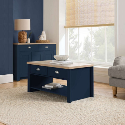 Birlea Highgate 2 Drawer Coffee Table Navy Blue & Oak DIY at B&Q