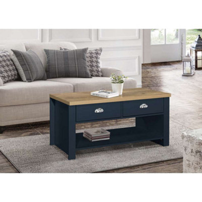 Birlea Highgate 2 Drawer Coffee Table Navy Blue & Oak