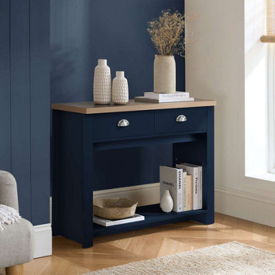 Birlea Highgate 2 Drawer Console Table Navy Blue & Oak