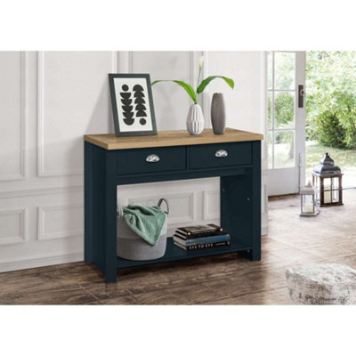 Birlea Highgate 2 Drawer Console Table Navy Blue & Oak