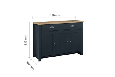 Birlea Highgate 3 Door 2 Drawer Sideboard Navy Blue & Oak