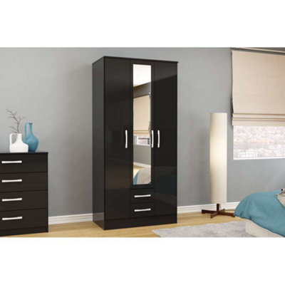 Birlea Lynx 3 Door 2 Drawer Wardrobe With Mirror Black