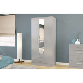 Birlea Lynx 3 Door 2 Drawer Wardrobe With Mirror Grey