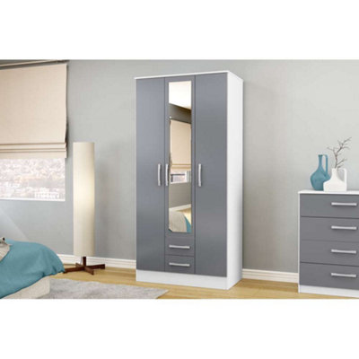 Birlea Lynx 3 Door 2 Drawer Wardrobe With Mirror White & Grey