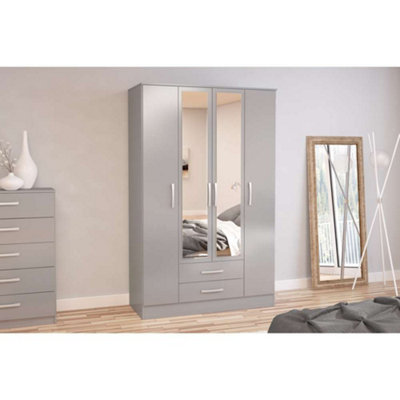 Birlea Lynx 4 Door 2 Drawer Wardrobe With Mirror Grey