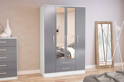 Birlea Lynx 4 Door 2 Drawer Wardrobe With Mirror White & Grey