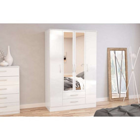 Birlea Lynx 4 Door 2 Drawer Wardrobe With Mirror White