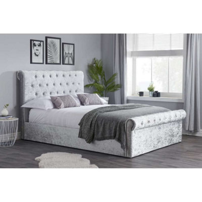 Birlea Sienna Double Ottoman Bed In Steel Crushed Velvet