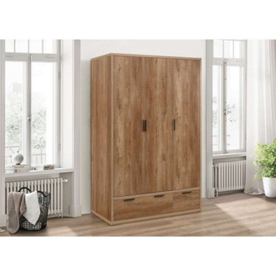 Birlea Stockwell 3 Door 2 Drawer Wardrobe Rustic Oak